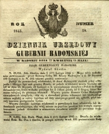Dziennik Urzędowy Gubernii Radomskiej, 1845, nr 18