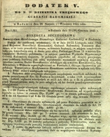 Dziennik Urzędowy Gubernii Radomskiej, 1845, nr 36, dod. V