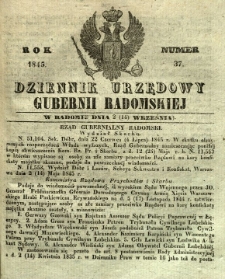 Dziennik Urzędowy Gubernii Radomskiej, 1845, nr 37