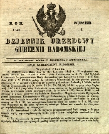 Dziennik Urzędowy Gubernii Radomskiej, 1846, nr 1