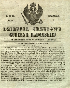 Dziennik Urzędowy Gubernii Radomskiej, 1846, nr 9