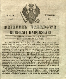 Dziennik Urzędowy Gubernii Radomskiej, 1846, nr 12