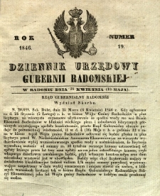 Dziennik Urzędowy Gubernii Radomskiej, 1846, nr 19