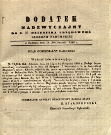 Dziennik Urzędowy Gubernii Radomskiej, 1846, nr 35, dod. nadzwyczajny