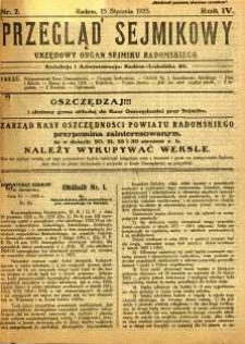 Przegląd Sejmikowy : Urzędowy Organ Sejmiku Radomskiego, 1925, R. 4, nr 2