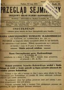 Przegląd Sejmikowy : Urzędowy Organ Sejmiku Radomskiego, 1925, R. 4, nr 7