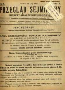 Przegląd Sejmikowy : Urzędowy Organ Sejmiku Radomskiego, 1925, R. 4, nr 8