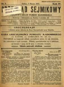 Przegląd Sejmikowy : Urzędowy Organ Sejmiku Radomskiego, 1925, R. 4, nr 9