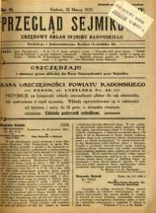 Przegląd Sejmikowy : Urzędowy Organ Sejmiku Radomskiego, 1925, R. 4, nr 10