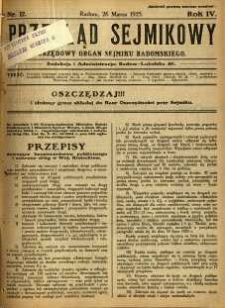 Przegląd Sejmikowy : Urzędowy Organ Sejmiku Radomskiego, 1925, R. 4, nr 12