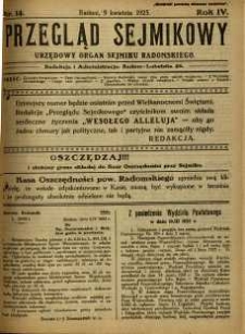 Przegląd Sejmikowy : Urzędowy Organ Sejmiku Radomskiego, 1925, R. 4, nr 14