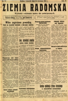 Ziemia Radomska, 1931, R. 4, nr 92