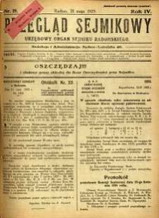 Przegląd Sejmikowy : Urzędowy Organ Sejmiku Radomskiego, 1925, R. 4, nr 19