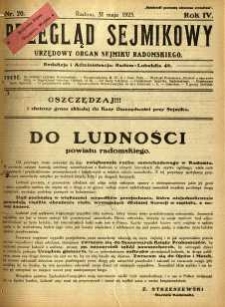 Przegląd Sejmikowy : Urzędowy Organ Sejmiku Radomskiego, 1925, R. 4, nr 20