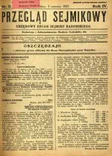 Przegląd Sejmikowy : Urzędowy Organ Sejmiku Radomskiego, 1925, R. 4, nr 21