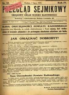 Przegląd Sejmikowy : Urzędowy Organ Sejmiku Radomskiego, 1925, R. 4, nr 25