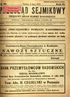 Przegląd Sejmikowy : Urzędowy Organ Sejmiku Radomskiego, 1925, R. 4, nr 26