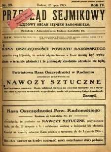 Przegląd Sejmikowy : Urzędowy Organ Sejmiku Radomskiego, 1925, R. 4, nr 28