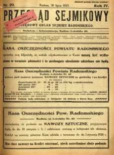 Przegląd Sejmikowy : Urzędowy Organ Sejmiku Radomskiego, 1925, R. 4, nr 29