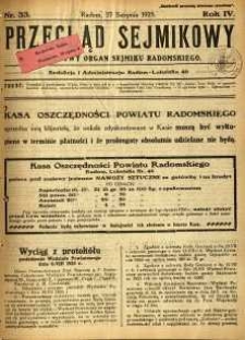 Przegląd Sejmikowy : Urzędowy Organ Sejmiku Radomskiego, 1925, R. 4, nr 33