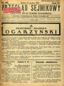 Przegląd Sejmikowy : Urzędowy Organ Sejmiku Radomskiego, 1925, R. 4, nr 49
