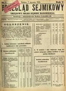 Przegląd Sejmikowy : Urzędowy Organ Sejmiku Radomskiego, 1926, R. 5, nr 1