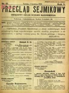 Przegląd Sejmikowy : Urzędowy Organ Sejmiku Radomskiego, 1926, R. 5, nr 13