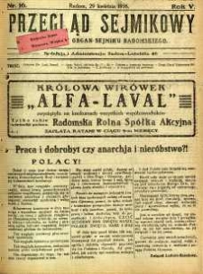 Przegląd Sejmikowy : Urzędowy Organ Sejmiku Radomskiego, 1926, R. 5, nr 16