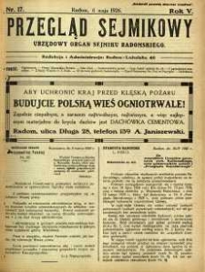 Przegląd Sejmikowy : Urzędowy Organ Sejmiku Radomskiego, 1926, R. 5, nr 17