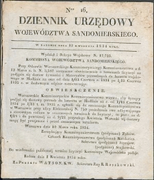 Dziennik Urzędowy Województwa Sandomierskiego, 1834, nr 16