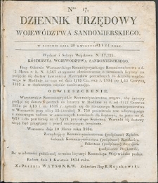 Dziennik Urzędowy Województwa Sandomierskiego, 1834, nr 17