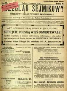 Przegląd Sejmikowy : Urzędowy Organ Sejmiku Radomskiego, 1926, R. 5, nr 21