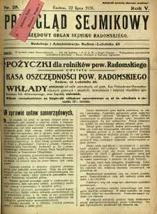 Przegląd Sejmikowy : Urzędowy Organ Sejmiku Radomskiego, 1926, R. 5, nr 28