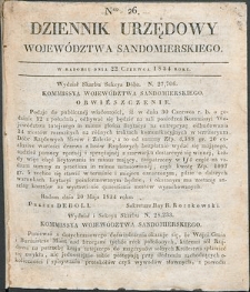 Dziennik Urzędowy Wojew&oacute;dztwa Sandomierskiego, 1834, nr 26, dod. I
