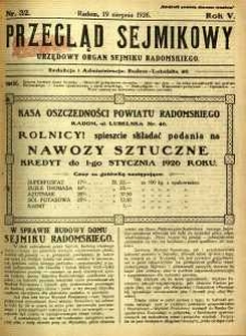 Przegląd Sejmikowy : Urzędowy Organ Sejmiku Radomskiego, 1926, R. 5, nr 32
