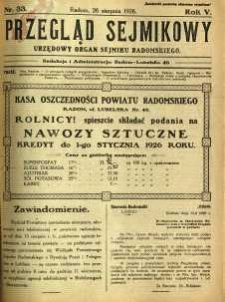 Przegląd Sejmikowy : Urzędowy Organ Sejmiku Radomskiego, 1926, R. 5, nr 33