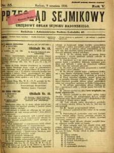 Przegląd Sejmikowy : Urzędowy Organ Sejmiku Radomskiego, 1926, R. 5, nr 35
