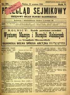 Przegląd Sejmikowy : Urzędowy Organ Sejmiku Radomskiego, 1926, R. 5, nr 36
