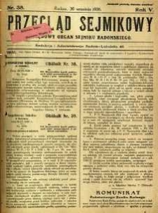 Przegląd Sejmikowy : Urzędowy Organ Sejmiku Radomskiego, 1926, R. 5, nr 38