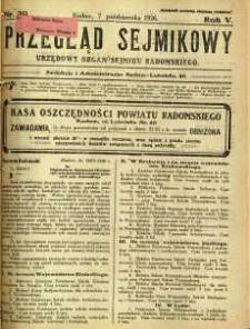 Przegląd Sejmikowy : Urzędowy Organ Sejmiku Radomskiego, 1926, R. 5, nr 39