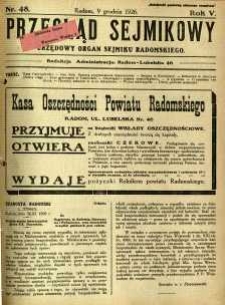 Przegląd Sejmikowy : Urzędowy Organ Sejmiku Radomskiego, 1926, R. 5, nr 48