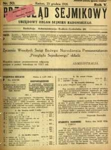 Przegląd Sejmikowy : Urzędowy Organ Sejmiku Radomskiego, 1926, R. 5, nr 50