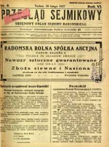 Przegląd Sejmikowy : Urzędowy Organ Sejmiku Radomskiego, 1927, R. 6, nr 8