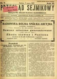 Przegląd Sejmikowy : Urzędowy Organ Sejmiku Radomskiego, 1927, R. 6, nr 9