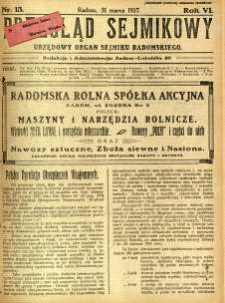 Przegląd Sejmikowy : Urzędowy Organ Sejmiku Radomskiego, 1927, R. 6, nr 13