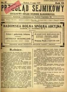 Przegląd Sejmikowy : Urzędowy Organ Sejmiku Radomskiego, 1927, R. 6, nr 17