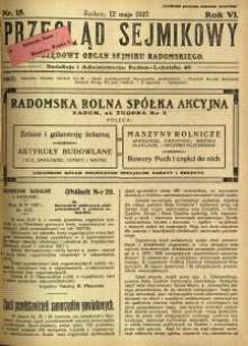 Przegląd Sejmikowy : Urzędowy Organ Sejmiku Radomskiego, 1927, R. 6, nr 18