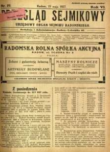Przegląd Sejmikowy : Urzędowy Organ Sejmiku Radomskiego, 1927, R. 6, nr 19