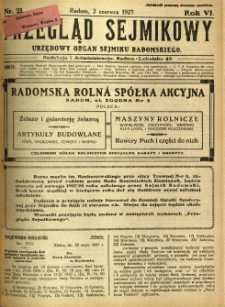 Przegląd Sejmikowy : Urzędowy Organ Sejmiku Radomskiego, 1927, R. 6, nr 21