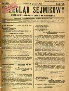 Przegląd Sejmikowy : Urzędowy Organ Sejmiku Radomskiego, 1927, R. 6, nr 48